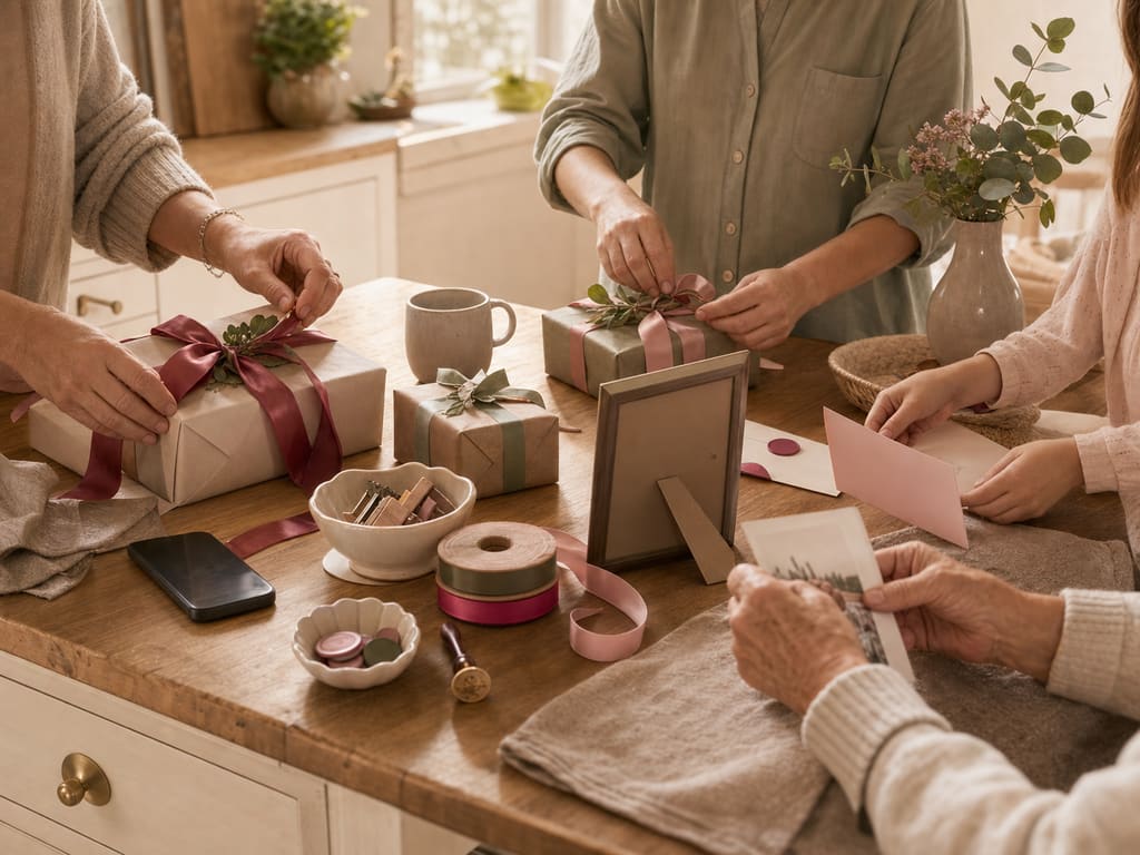Family members using a shared wish list on their phones