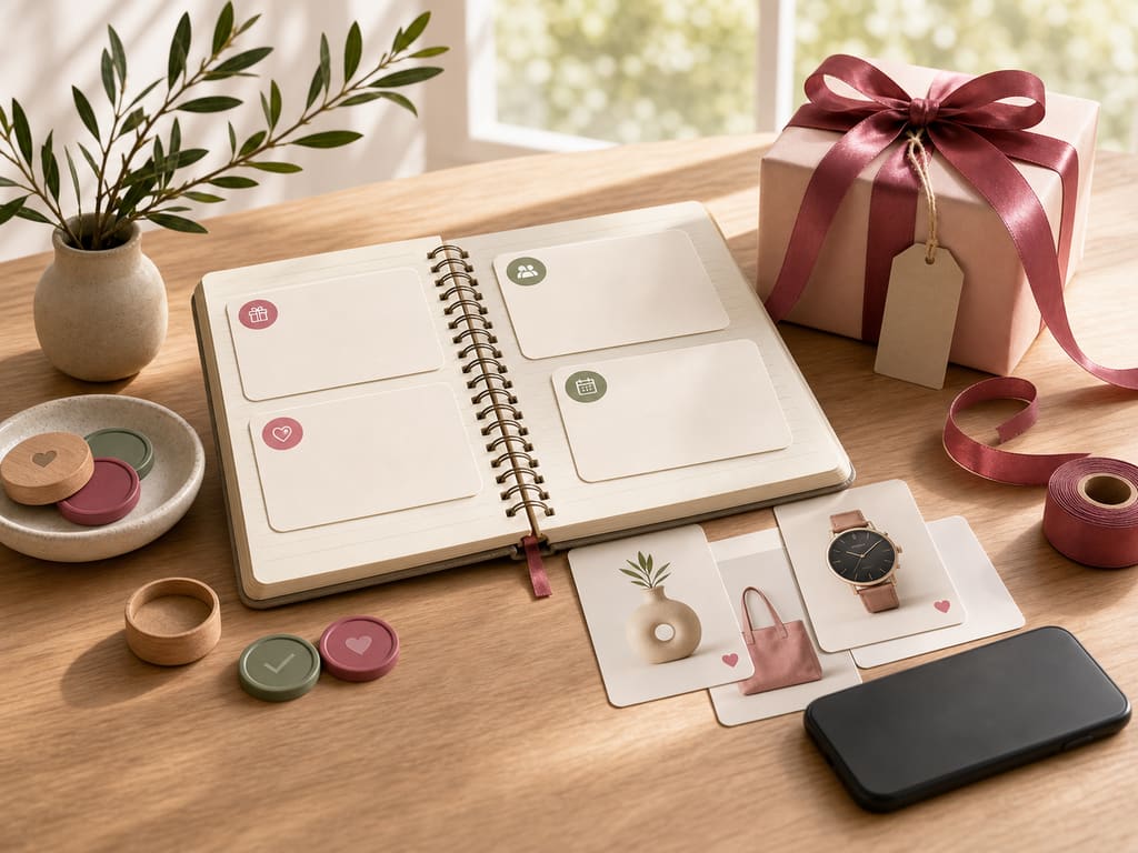 Illustrated FAQ guide for gift ideas, receiving, sharing, and coordination